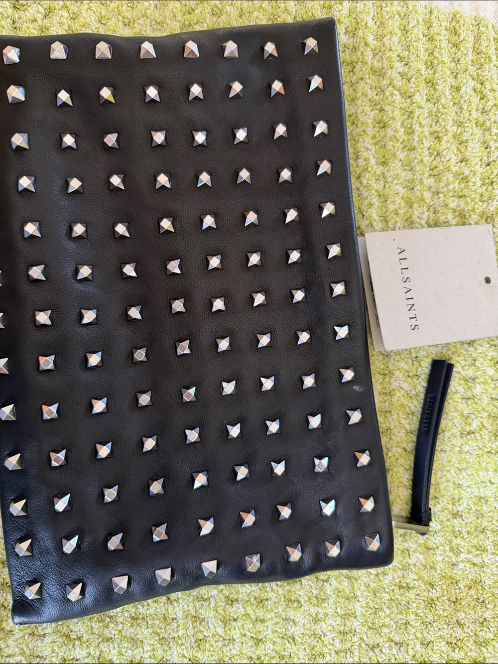 AllSaints Black Studded Leather Clutch
